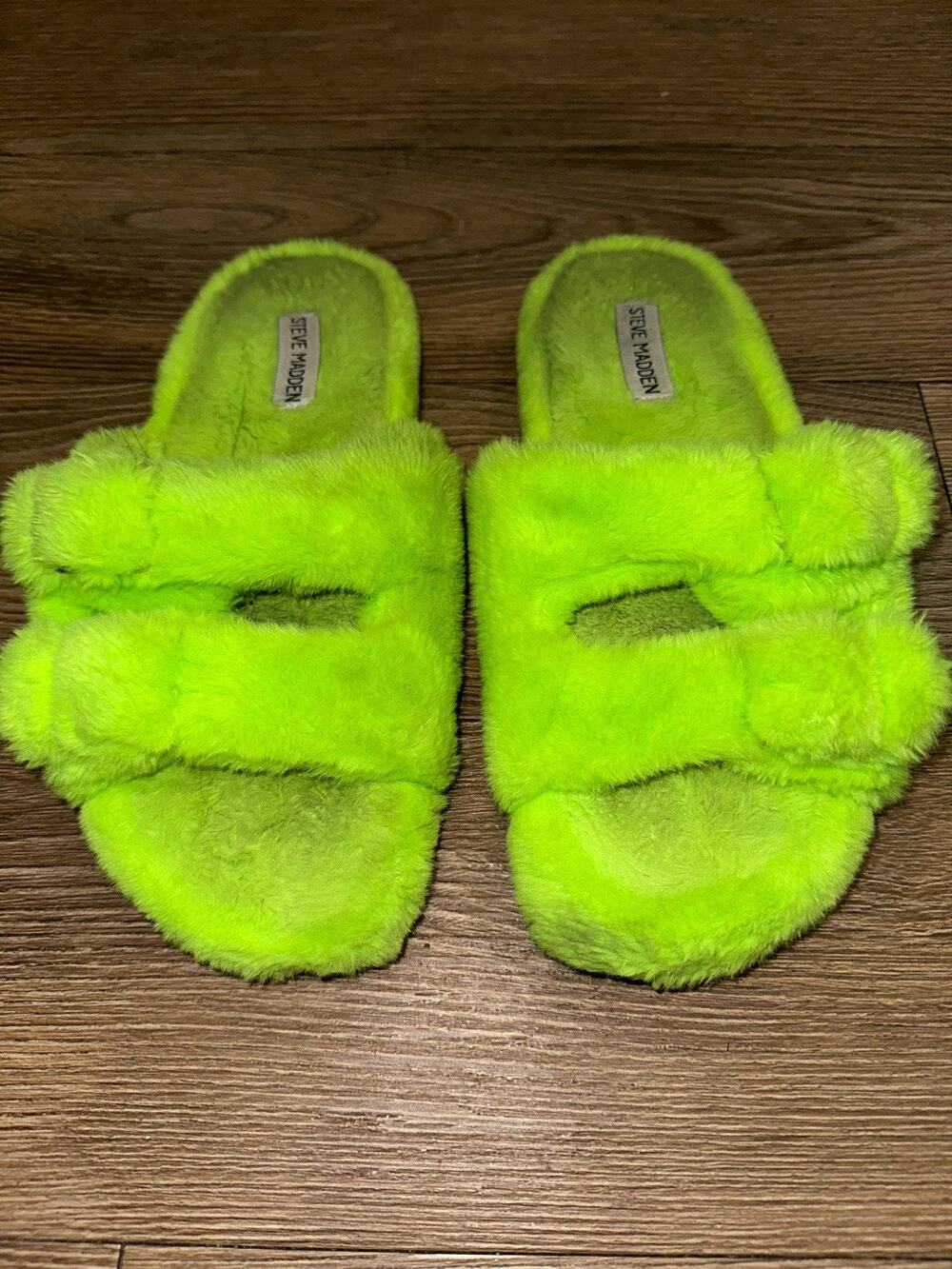 Steve Madden Slides Furry Lime Green Women’s Size 10 US